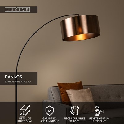 Lucide RANKOS - Lampadaire arceau - 1xE27 - Noir